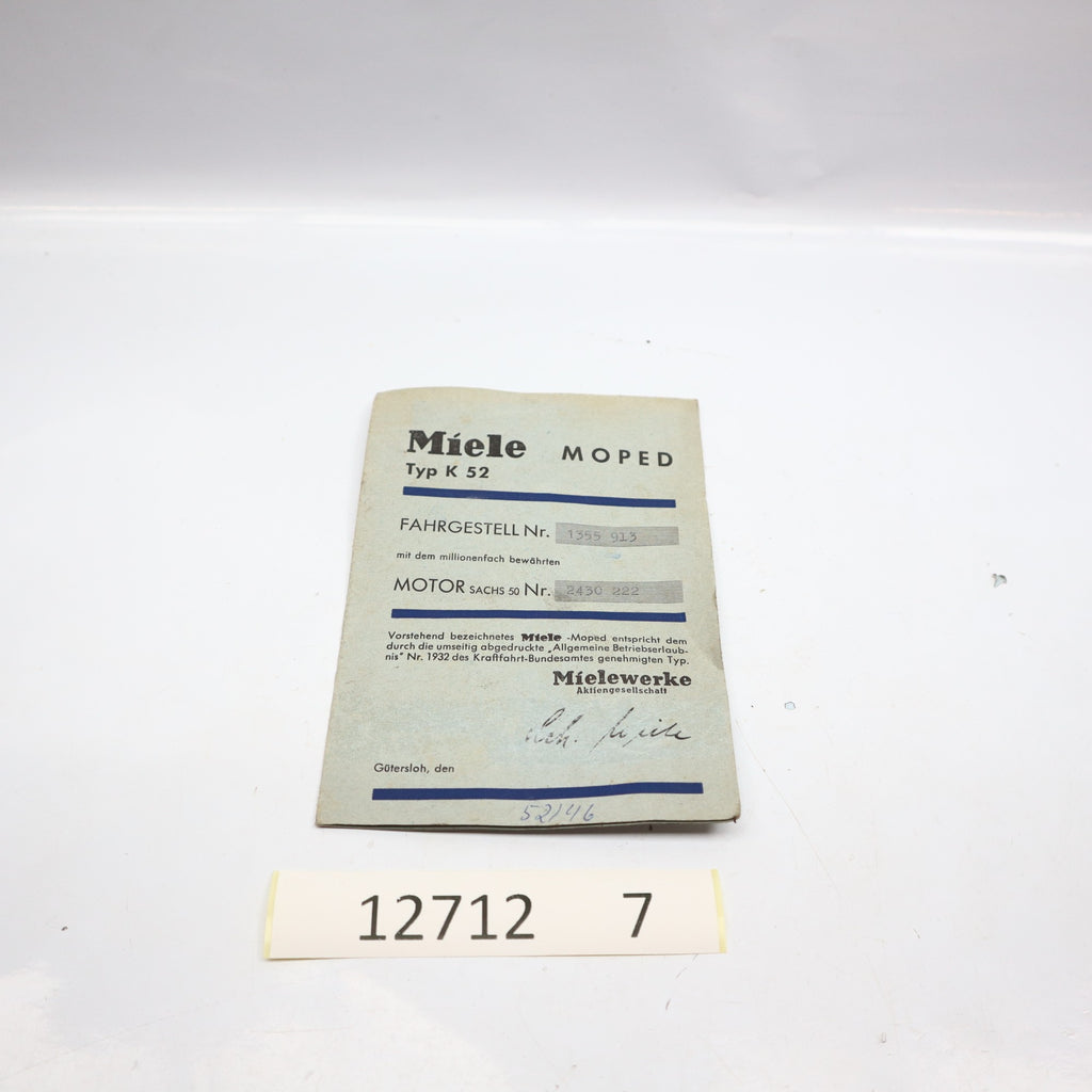 Miele K 52 Papiere Betriebserlaubnis